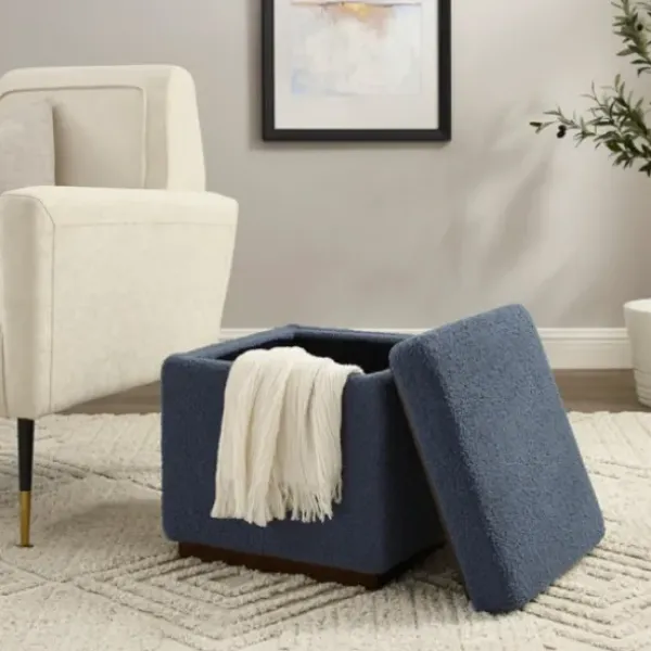 Benches & Ottomans-Kirkland's Home Square Sherpa Upholstered Storage Ottoman Blue