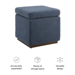 Benches & Ottomans-Kirkland's Home Square Sherpa Upholstered Storage Ottoman Blue