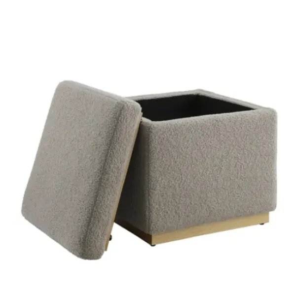 Benches & Ottomans-Kirkland's Home Square Sherpa Upholstered Storage Ottoman Gray