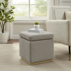 Benches & Ottomans-Kirkland's Home Square Sherpa Upholstered Storage Ottoman Gray