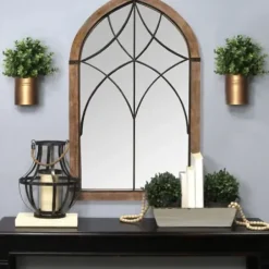 Decorative Mirrors-Kirkland's Home Stained Wood Frame Cathedral Wall Mirror