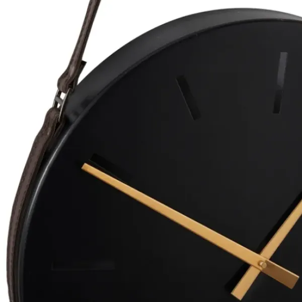 Clocks-Kirkland's Home Stainless Steel Leather Strap Wall Clock Black
