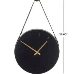 Clocks-Kirkland's Home Stainless Steel Leather Strap Wall Clock Black