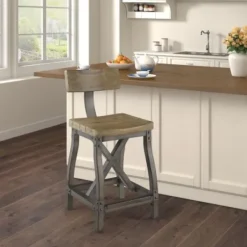 Bar Stools & Counter Height Stools-Kirkland's Home Steel Gray Rounded Back Industrial Counter Stool Brown/Gray