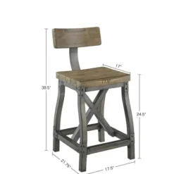 Bar Stools & Counter Height Stools-Kirkland's Home Steel Gray Rounded Back Industrial Counter Stool Brown/Gray