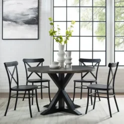 Dining Sets-Kirkland's Home Steel X-Back 5-Pc. Dining Set Black