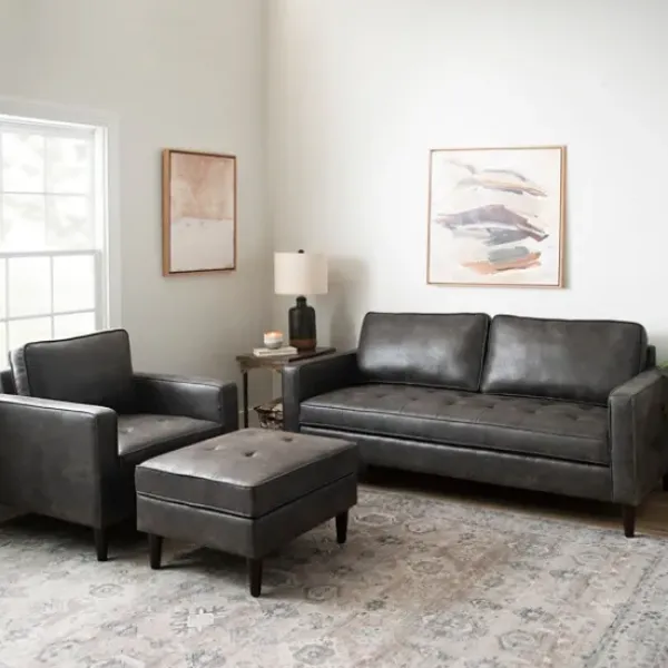 Sofas & Loveseats-Kirkland's Home Steele Wyatt Faux Leather Sofa Gray