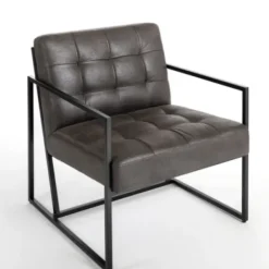 Accent Chairs-Kirkland's Home Steele Wyatt Faux Leather Accent Chair Gray