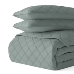 Quilts-Kirkland's Home Stitched Diamond 3-Pc. King Quilt Set Green