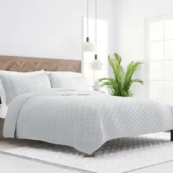 Quilts-Kirkland's Home Stitched Diamond 3-Pc. Queen Quilt Set Gray