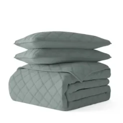 Quilts-Kirkland's Home Stitched Diamond 3-Pc. Queen Quilt Set Green