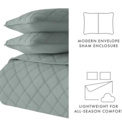 Quilts-Kirkland's Home Stitched Diamond 3-Pc. Queen Quilt Set Green
