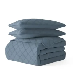 Quilts-Kirkland's Home Stitched Diamond 3-Pc. Queen Quilt Set Blue