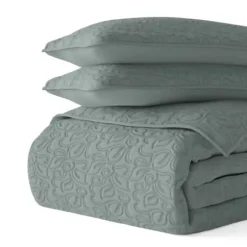 Quilts-Kirkland's Home Stitched Floral 3-Pc. King Quilt Set Green
