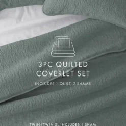 Quilts-Kirkland's Home Stitched Floral 3-Pc. King Quilt Set Green