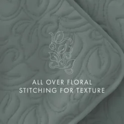 Quilts-Kirkland's Home Stitched Floral 3-Pc. Queen Quilt Set Green