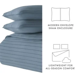 Quilts-Kirkland's Home Stitched Stripes 3-Pc. Queen Quilt Set Blue