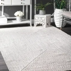 Outdoor Rugs-Kirkland's Home Stone And White Rugby Stripe Outdoor Area Rug, 4X6 Gray/White