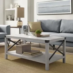 Coffee Tables-Kirkland's Home Stone Modern Farmhouse Coffee Table Gray