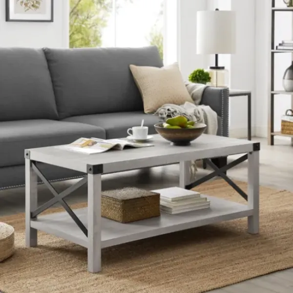 Coffee Tables-Kirkland's Home Stone Modern Farmhouse Coffee Table Gray