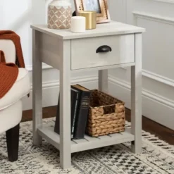 Accent & End Tables-Kirkland's Home Stone Single Drawer Accent Table Gray