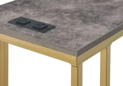 Accent & End Tables-Kirkland's Home Stone Top Gold C-Frame Accent Table Gray