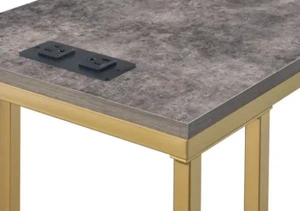 Accent & End Tables-Kirkland's Home Stone Top Gold C-Frame Accent Table Gray