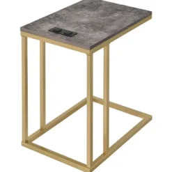Accent & End Tables-Kirkland's Home Stone Top Gold C-Frame Accent Table Gray