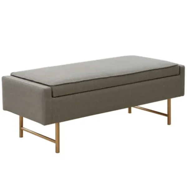 Benches & Ottomans-Kirkland's Home Storage Bench With Brown Metal Legs Gray