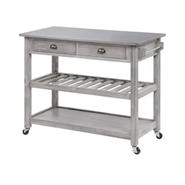 Kitchen Islands & Bar Carts-Kirkland's Home Storm Sonoma Stainless Steel Top Kitchen Cart Gray