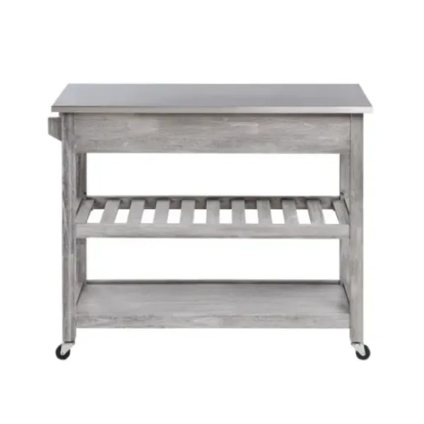 Kitchen Islands & Bar Carts-Kirkland's Home Storm Sonoma Stainless Steel Top Kitchen Cart Gray