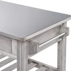 Kitchen Islands & Bar Carts-Kirkland's Home Storm Sonoma Stainless Steel Top Kitchen Cart Gray