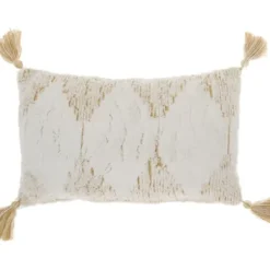 Pillows-Kirkland's Home Stripe Diamond Tassels Cotton Lumbar Pillow Yellow