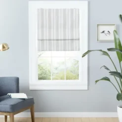 Curtains & Drapes-Kirkland's Home Stripe Ricci Blackout Curtain Shade, 34 In. Tan