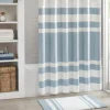 Shower Curtains-Kirkland's Home Stripe Waffle Weave Shower Curtain Blue
