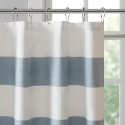 Shower Curtains-Kirkland's Home Stripe Waffle Weave Shower Curtain Blue