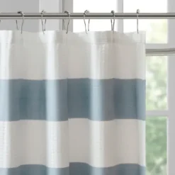 Shower Curtains-Kirkland's Home Stripe Waffle Weave Shower Curtain Blue