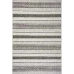 Outdoor Rugs-Kirkland's Home Stripe Weave Sun Shower Outdoor Area Rug, 7X9 Gray
