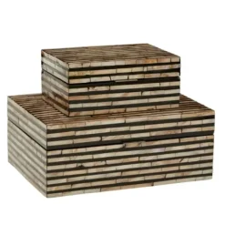 Baskets & Boxes-Kirkland's Home Striped Mother Of Pearl Shell Wood Boxes, Set Of 2 Tan/Gray