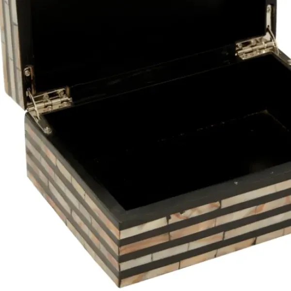 Baskets & Boxes-Kirkland's Home Striped Mother Of Pearl Shell Wood Boxes, Set Of 2 Tan/Gray