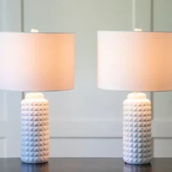 Table Lamps-Kirkland's Home Studded Ceramic Table Lamps, Set Of 2 White