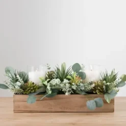 Arrangements & Greenery-Kirkland's Home Succulent And Eucalyptus Centerpiece In Crate Green/Brown