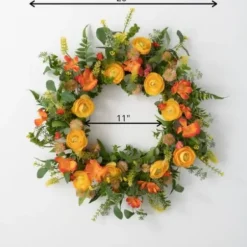 Wreaths-Kirkland's Home Summer Blooming Ranunculus Thistle Wreath Green/Yellow/Orange