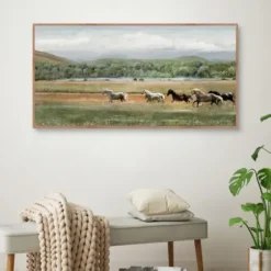 Canvas Art-Kirkland's Home Summer Herd Framed Canvas Art Print Green/Gray