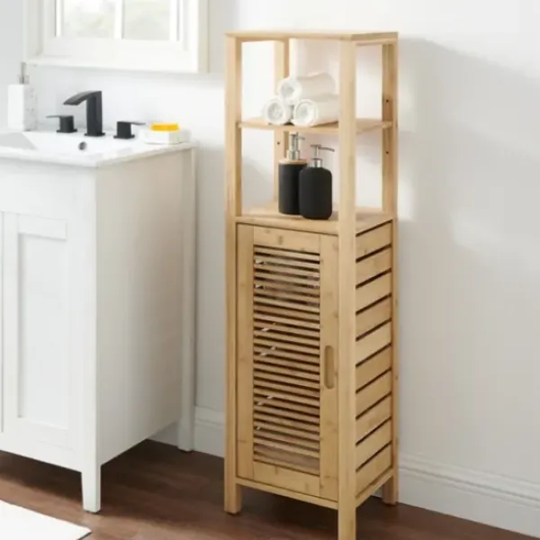 Bathroom Furniture-Kirkland's Home Sumter Bamboo Shelves And Cabinet