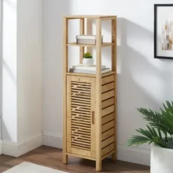 Bathroom Furniture-Kirkland's Home Sumter Bamboo Shelves And Cabinet