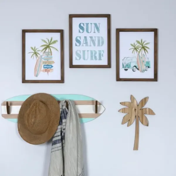 Wall Quotes & Signs-Kirkland's Home Sun Sand Surf 3-Pc. Coastal Wall Plaques White/Brown/Blue