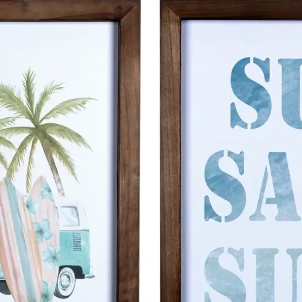 Wall Quotes & Signs-Kirkland's Home Sun Sand Surf 3-Pc. Coastal Wall Plaques White/Brown/Blue