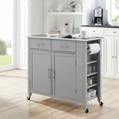 Kitchen Islands & Bar Carts-Kirkland's Home Susanne Stainless Top And Gray Wood Kitchen Island