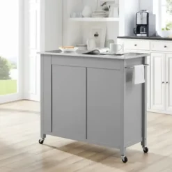 Kitchen Islands & Bar Carts-Kirkland's Home Susanne Stainless Top And Gray Wood Kitchen Island